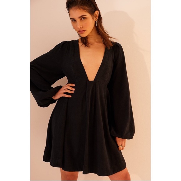 Free People Black Dress, Size Medium, RARE Lined and Heavyweight w/pPockets - Picture 1 of 8